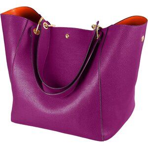 ⚡ Women's Purple Large Leather Big Bucket Crossbody Travel Tote Bag